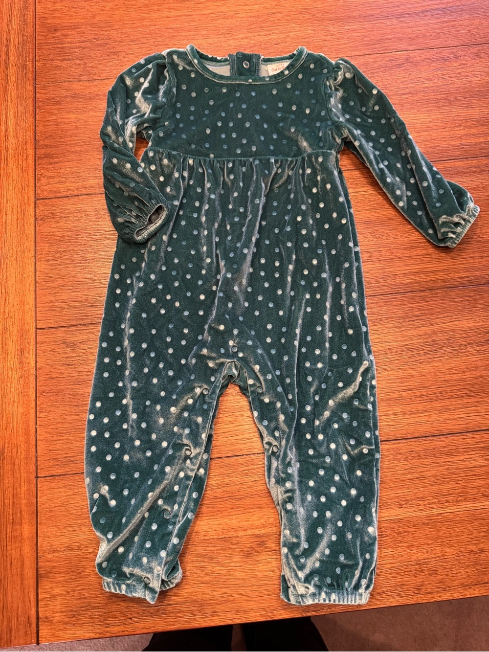Cat & Jack Green Velvet Polka Dot One-Piece Bodysuit